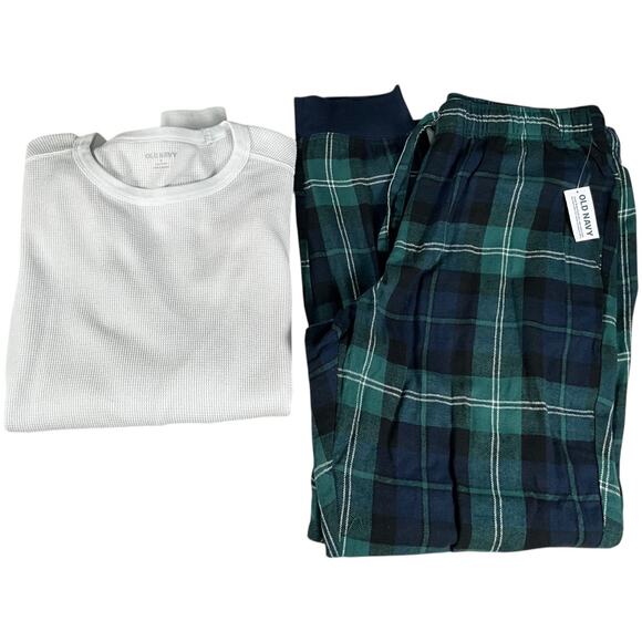 Old Navy Plaid Pajama Set NWT Pants & Thermal Long Sleeve Top Used Size Medium - Picture 1 of 10